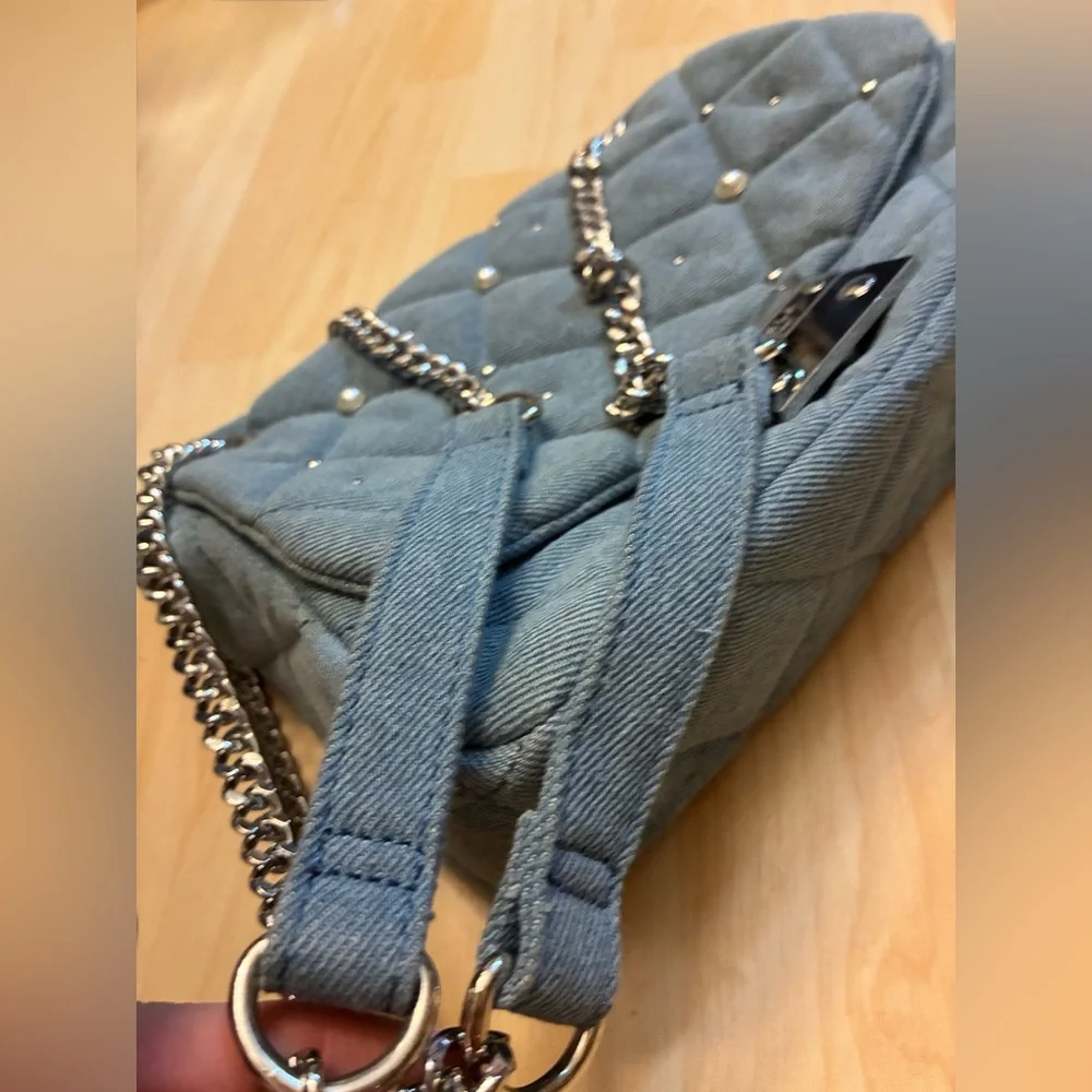 Kurt Geiger Quilted Blue Chain-Handle Shoulder Bag